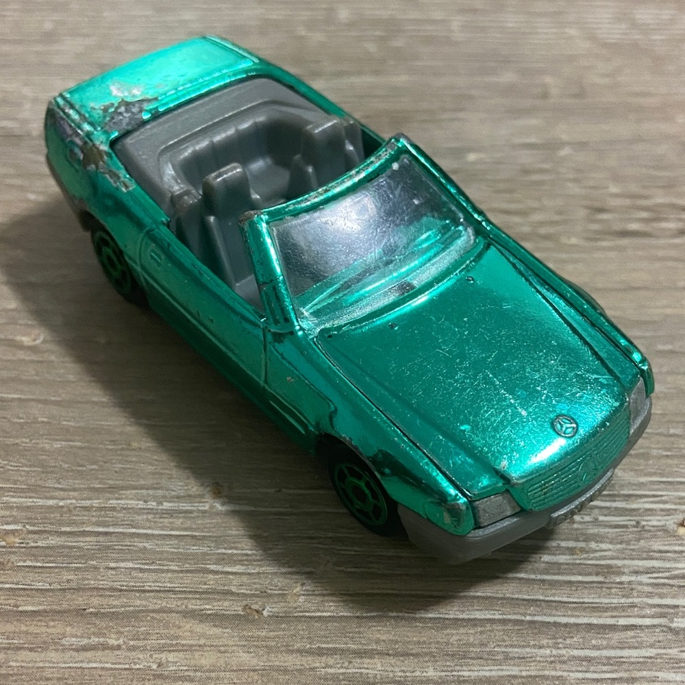 VTG Majorette #260 R129 Mercedes 500SL Convertible Green Chrome/Gray Two-Tone